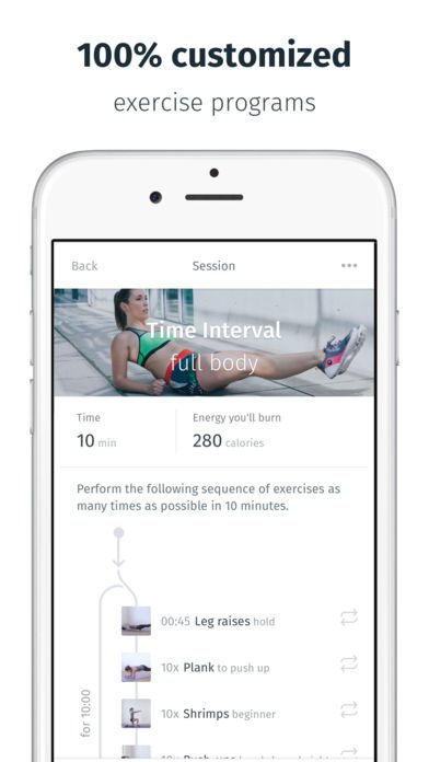 8fit customized exercise program screenshot from its App Store listing